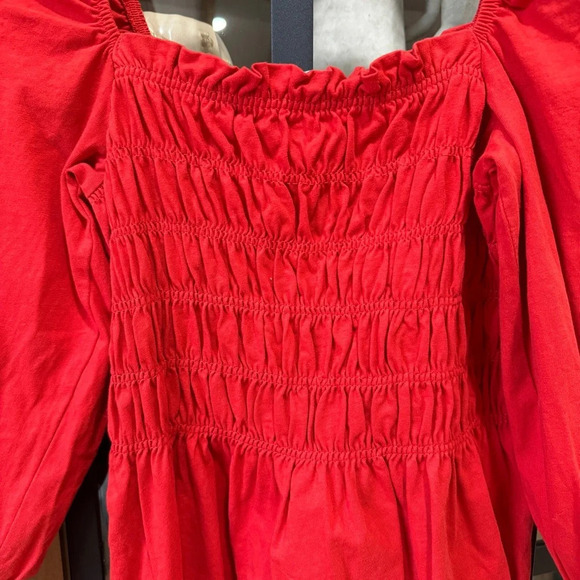 H&M smocked babydoll top long sleeve blouse square neck bell puff ruffles - Picture 3 of 6